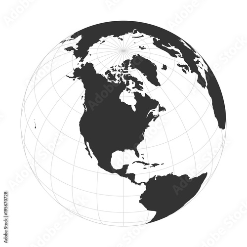 Vector Earth globe focused on North America.