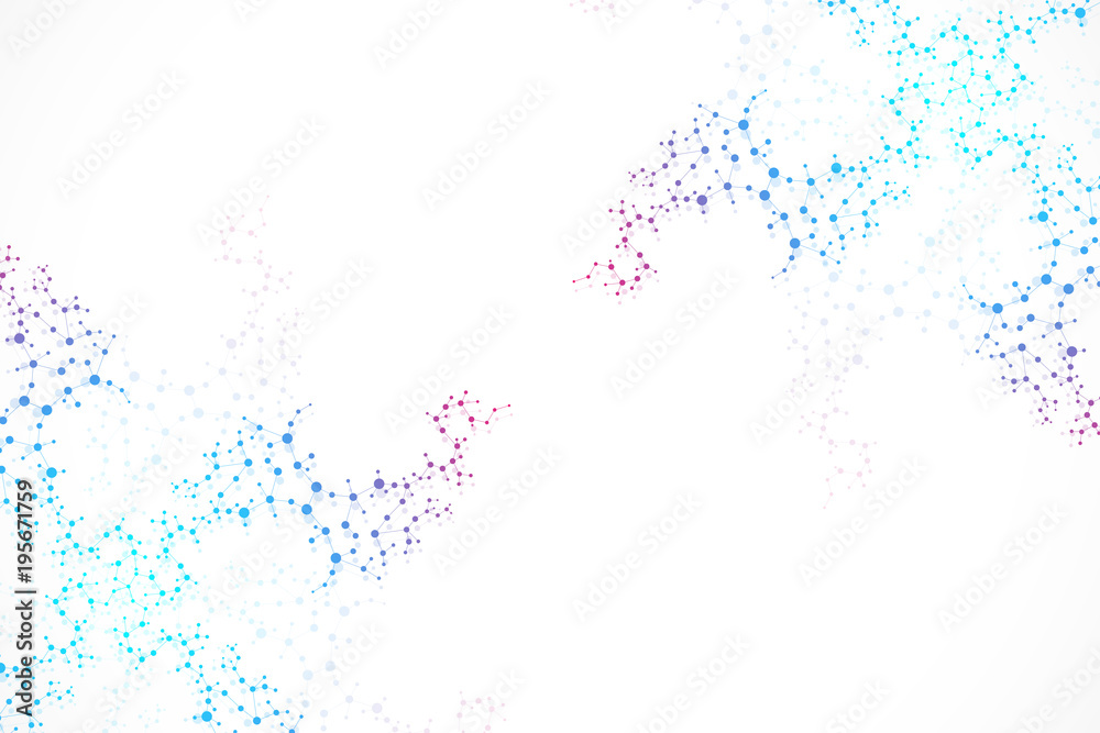 Fototapeta premium Structure molecule and communication. Dna, atom, neurons. Scientific concept for your design. Connected lines with dots. Medical, technology, chemistry, science background. illustration.