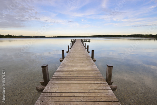 Wallpaper Mural Wooden Jetty at Sunset, Lake Woerthsee, Fuenfseenland, Upper Bavaria, Bavaria, Germany Torontodigital.ca