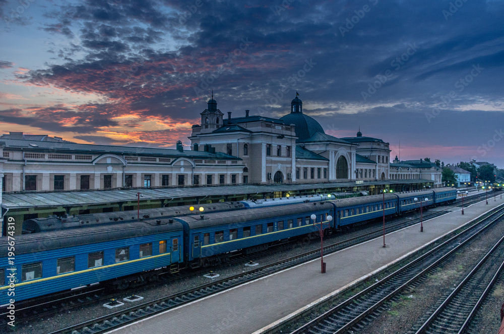 Train Station. An unusual sky above the building. Railway station in Ivano-Frankivsk. Unusual sky.