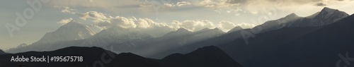 Panoramic view of the Dhaulagiri range in Mustang, Nepal.