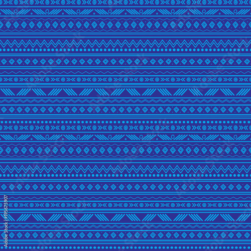 Vector abstract blue tribal stripes seamless pattern background. Great for fa...