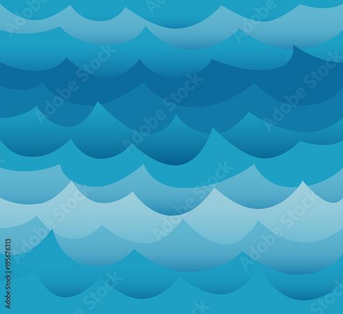 Waves seamless pattern vector. Ocean sea water blue cut out paper style.