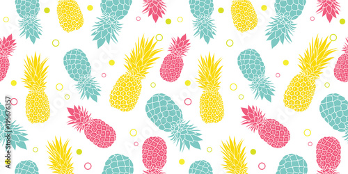 Vector colorful pineapples summer tropical seamless pattern background. Great as a textile print, party invitation or packaging.