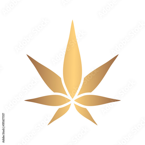Cannabis silhouette gold logo. Hemp of emblem. Ganja symbol.