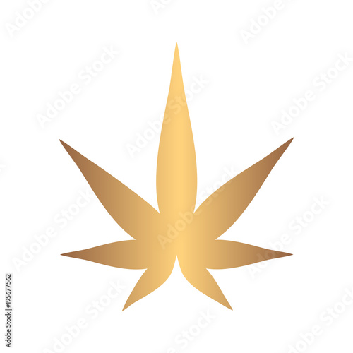 Cannabis silhouette gold logo. Hemp of emblem. Ganja symbol.