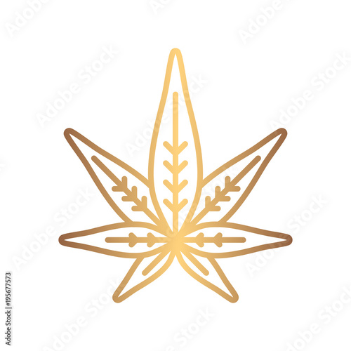 Cannabis silhouette gold logo. Hemp of emblem. Ganja symbol.