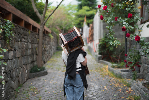 young woman shooting with large format camera