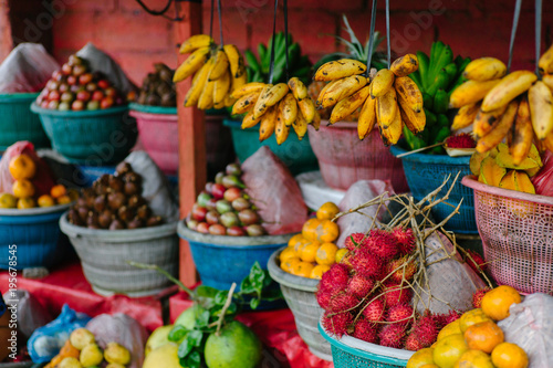 Fruits on market shelves photo