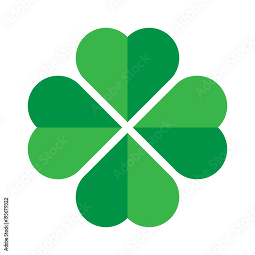Shamrock - green four leaf clover icon. Good luck theme design element. Simple geometrical shape vector illustration.