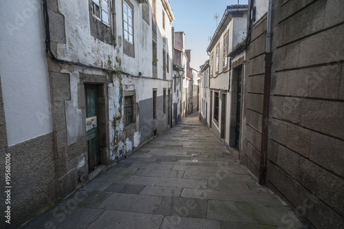 Ancient street in historic center of Santiago de Compostela, Galicia, Spain.
