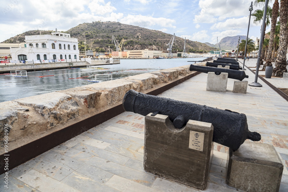 Old cannons in port of Cartagena,Spain.