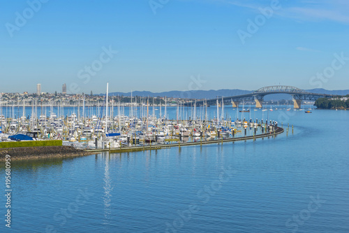 Obraz na płótnie Landscape View to Bayswater Marina Auckland Fishing Spot; New Zealand w salonie