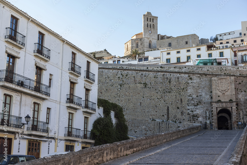 Historic center, Gateway, Portal de Ses Taules, main entrance to the walled enclosure of the old town of Ibiza, Balearic Islands.Spain.