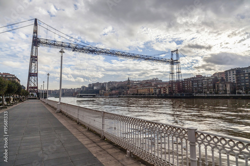 Nervion river, promenade and Vizcaya bridge, puente colgante, view from Getxo,Basque Country,Spain. © joan_bautista