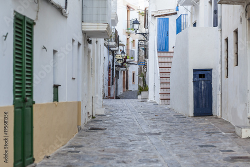 Street view, historic center, houses in walled enclosure of the old town.Ibiza,Spain.