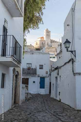 Wallpaper Mural Street view, historic center, houses in walled enclosure of the old town, cathedral at background.Ibiza,Spain. Torontodigital.ca