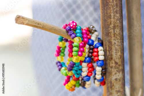 Colorful Bracelet made from wood plastic for tourist at Chaingmai Thailand photo