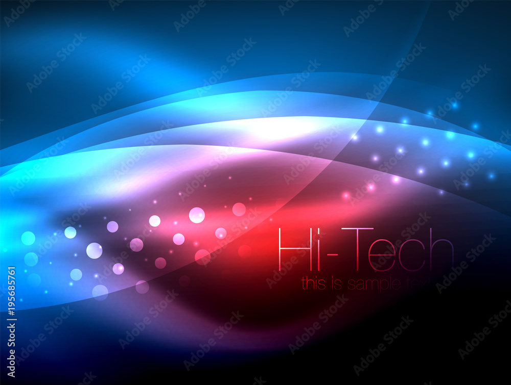 Neon wave background with light effects, curvy lines with glittering and shiny dots, glowing colors in darkness, magic energy Neon wave background with light effects, curvy lines with glittering and shiny dots, glowing colors in darkness, magic energy