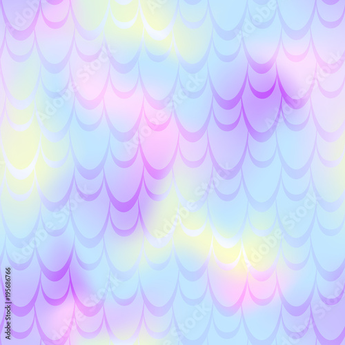 Blue yellow mermaid skin vector seamless pattern. Pastel iridescent background. Fish scale pattern.