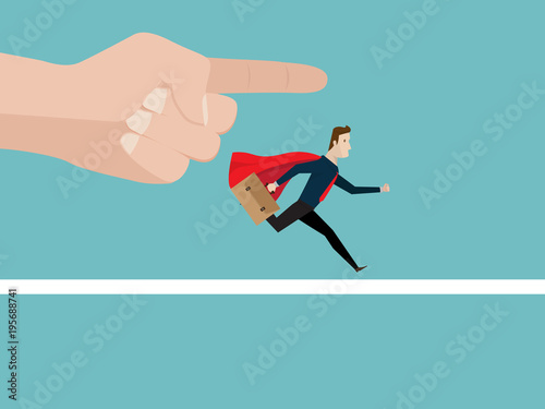 illustration of businessman running with hand help poiting to success