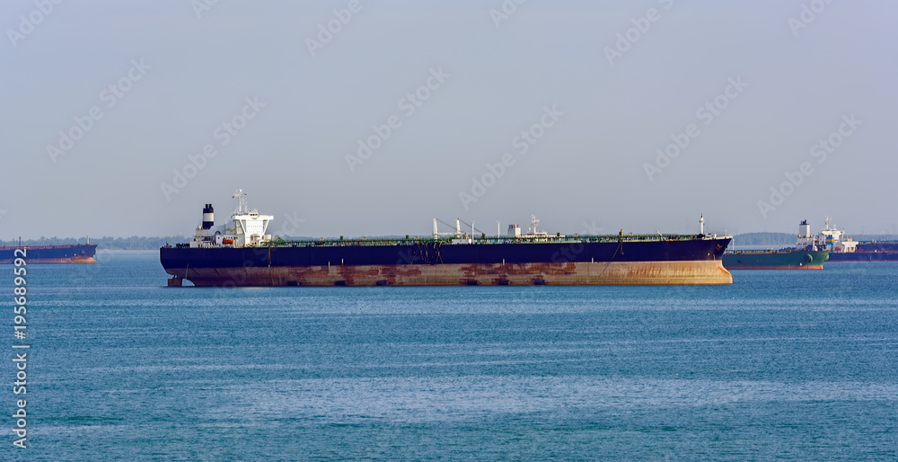 Crude oil tanker in Singapore outer anchorage.