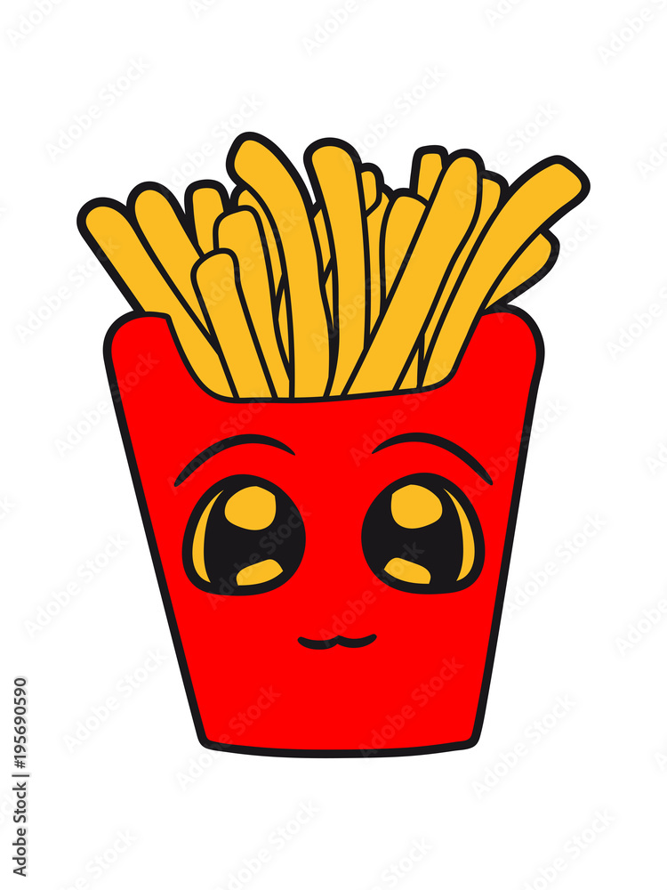 gesicht süß niedlich klein comic cartoon clipart pommes frites fast food  lecker essen hunger snack Stock Illustration | Adobe Stock