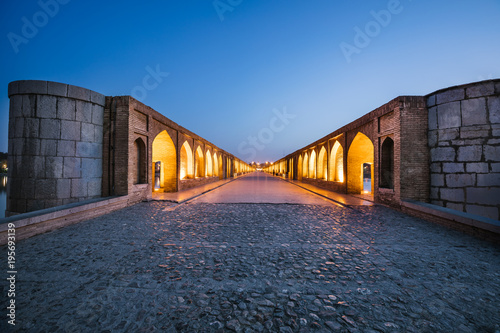 bridge of 33 arches at night, esfahan, iran photo