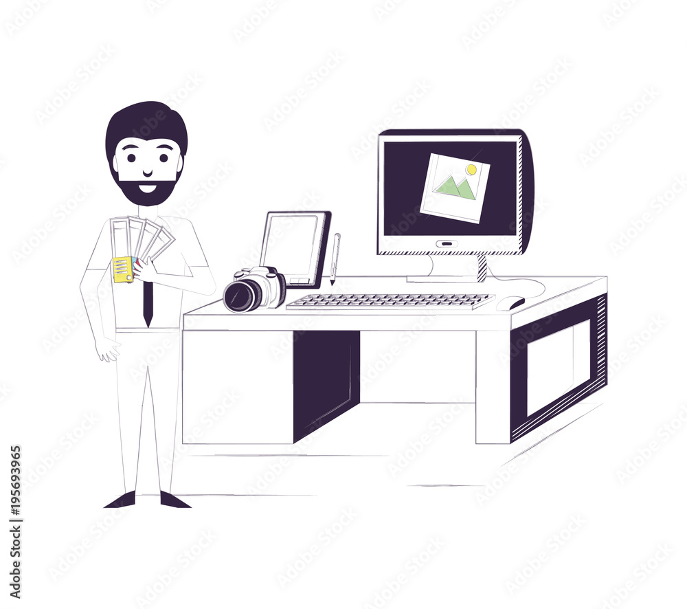 Sketch of Designer man standing at the office over white background, colorful design vector illustration Sketch of Designer man standing at the office over white background, colorful design vector illustration