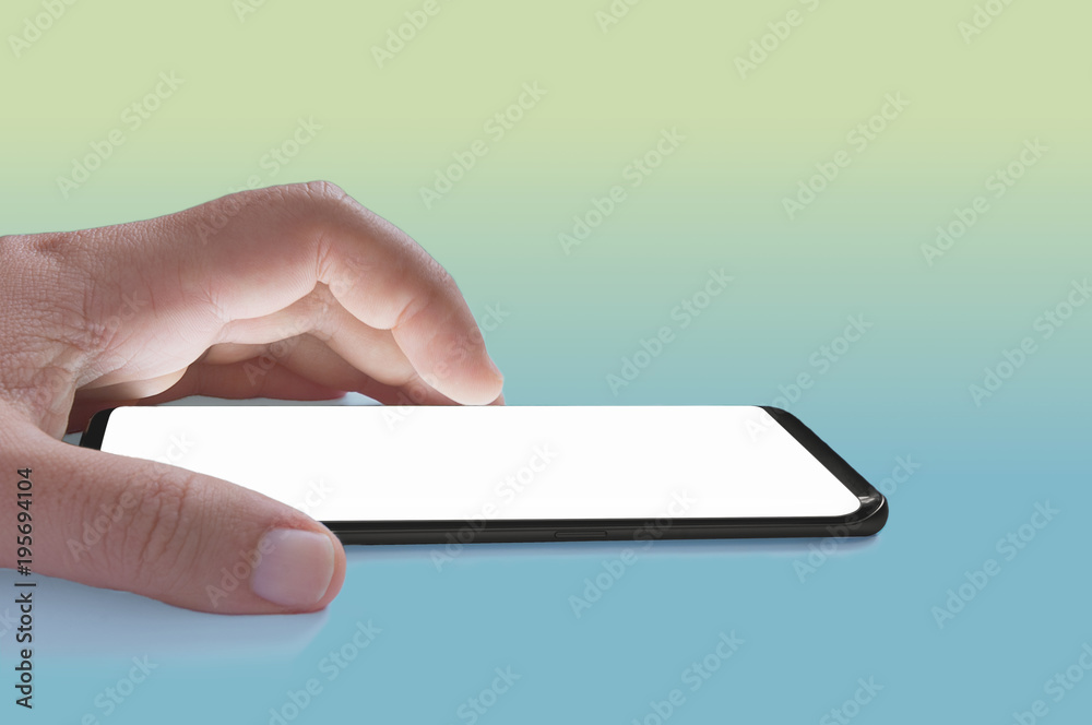 Taping finger on smartphone template, blank screen Taping finger on smartphone template, blank screen