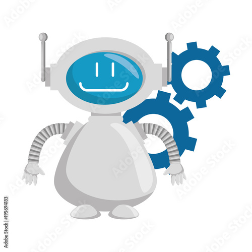 technological robot with gears character icon