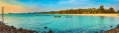 Seascape at sunset time. Beautiful landscape of the Indian ocean. High resolution Panorama
