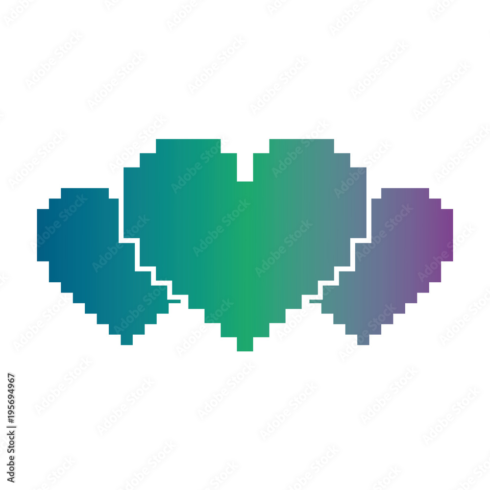 pixel set of heart love passion vector illustration blur background color gradient