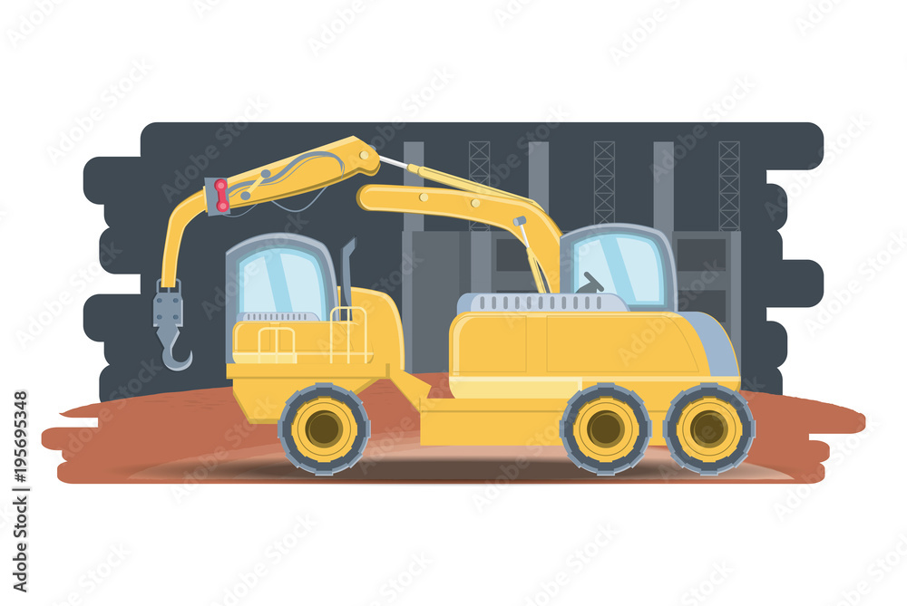 Construction crane truck icon over white background, colorful design vector illustration