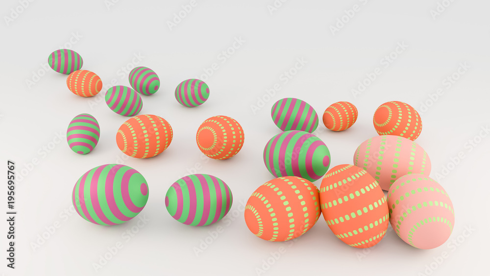 colorful easter eggs on a white.Spring holidays concept 3d rendered colorful easter eggs on a white.Spring holidays concept 3d rendered