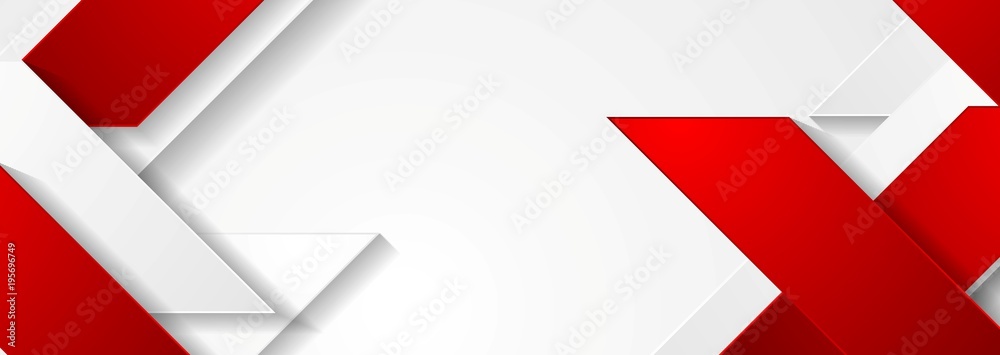 Red and white geometric corporate banner design. Abstract hi-tech vector background - obrazy, fototapety, plakaty 