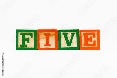 Five in Alphabet Block Letters