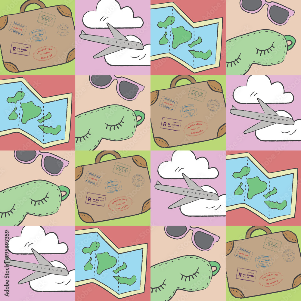 Mix airplane travel in box. Playful, cute, and flexible doodle set collection for brand who has fun style. The art vector graphic can be repeated. Mix airplane travel in box. Playful, cute, and flexible doodle set collection for brand who has fun style. The art vector graphic can be repeated.