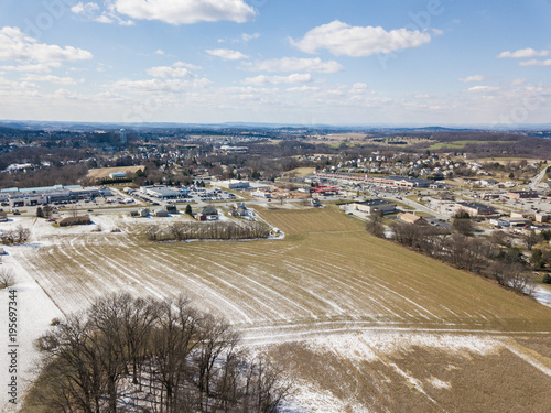 Aerial of Rural Farmland and Suburbs in Red Lion, Pennsylvania