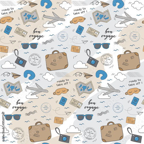 Ready to take off airplane pattern. Playful, cute, and flexible doodle set collection for brand who has fun style. The art vector graphic can be repeated.