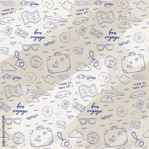 Doodle ready to take off airplane pattern. Playful, cute, and flexible doodle set collection for brand who has fun style. The art vector graphic can be repeated.