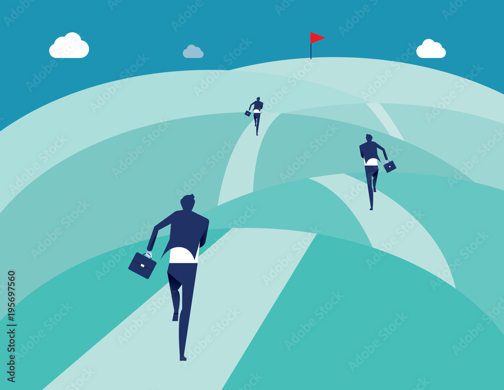 Business running in the mountain to success. Concept business vector illustration. Business running in the mountain to success. Concept business vector illustration.