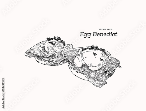 Egg Benedict, breakfast hand draw sketch vector.