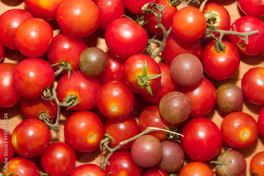 rustic kitchen background with cherry tomatoes 