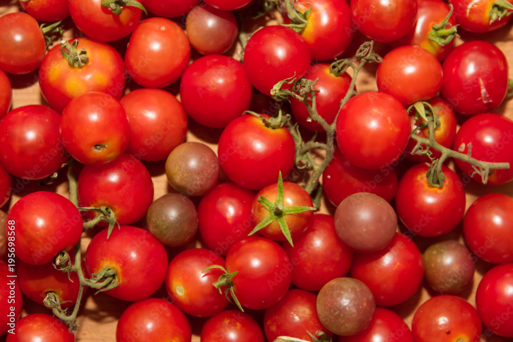 rustic kitchen background with cherry tomatoes 