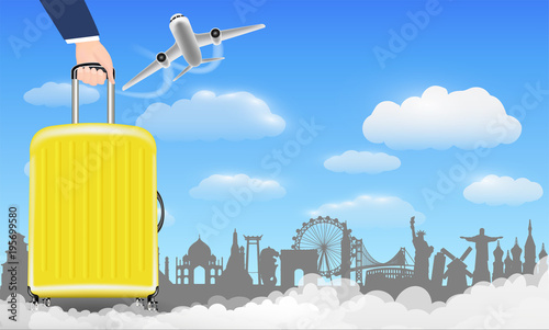 hand with luggage bag travel around the world