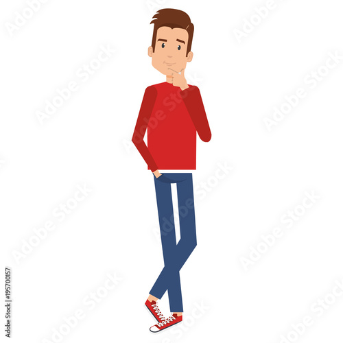 man in thoughtful pose avatar character vector illustration design