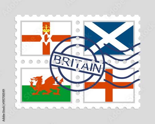 England, northern ireland, scotland and wales flags on postage stamps