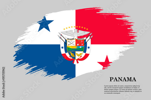 Panama Grunge styled flag. Brush stroke background