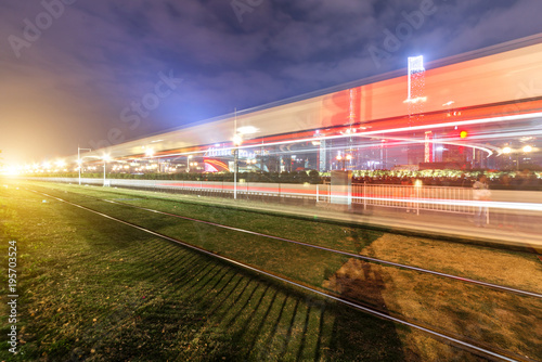 abstract image of blur motion of cars on the city road at night